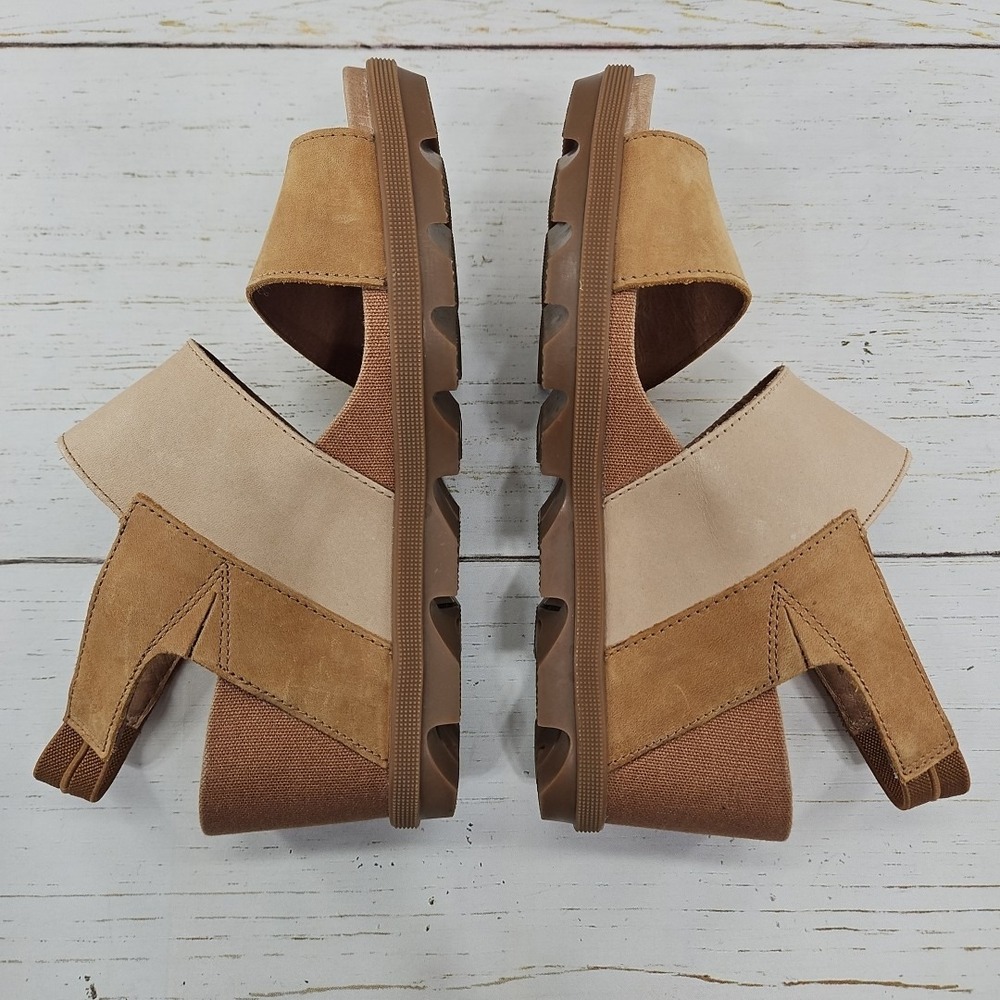 Sorel Joanie II Sandals‎ Womens 8.5 Brown Tan Leather Strappy Platform Wedge Lug - Picture 6 of 9